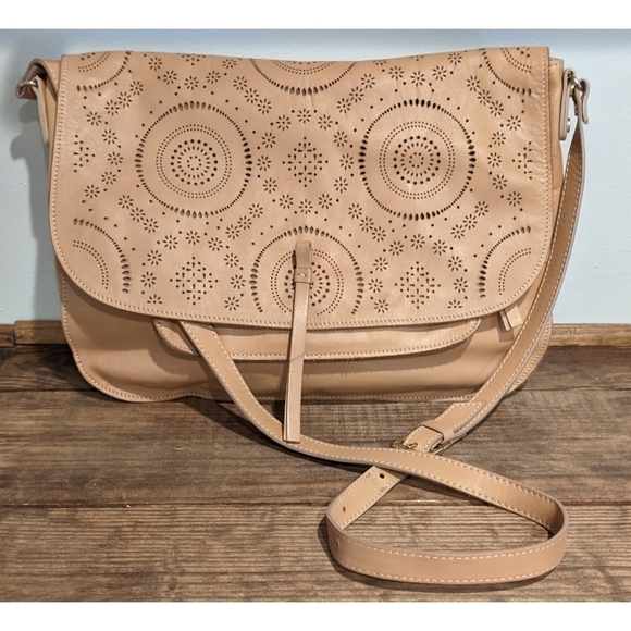 Nardelli Italian Leather Tan Perforated Satchel - Picture 1 of 15